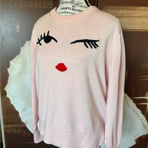 kate spade Tops - Kate Spade Pink Wink Eye Embroidery Long Sleeve Cable Knit Sweatshirt